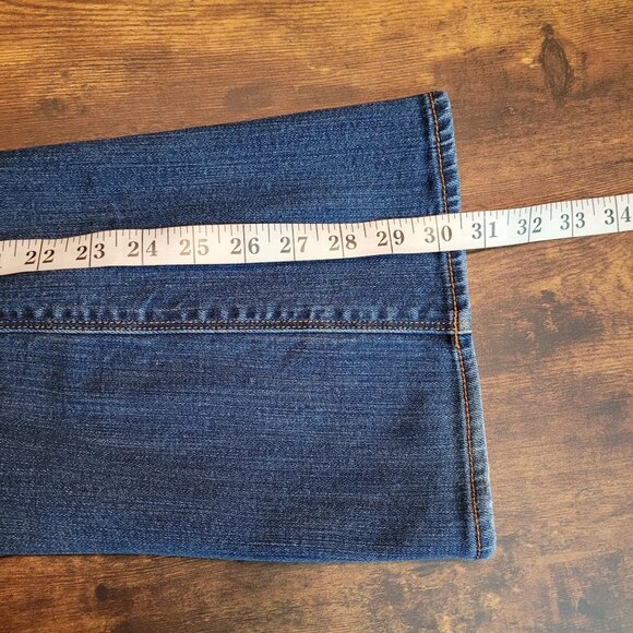 American Eagle Jeans 12 R Artist Flare Low Rise Medium Dark Wash Stretch Western - Picture 9 of 11